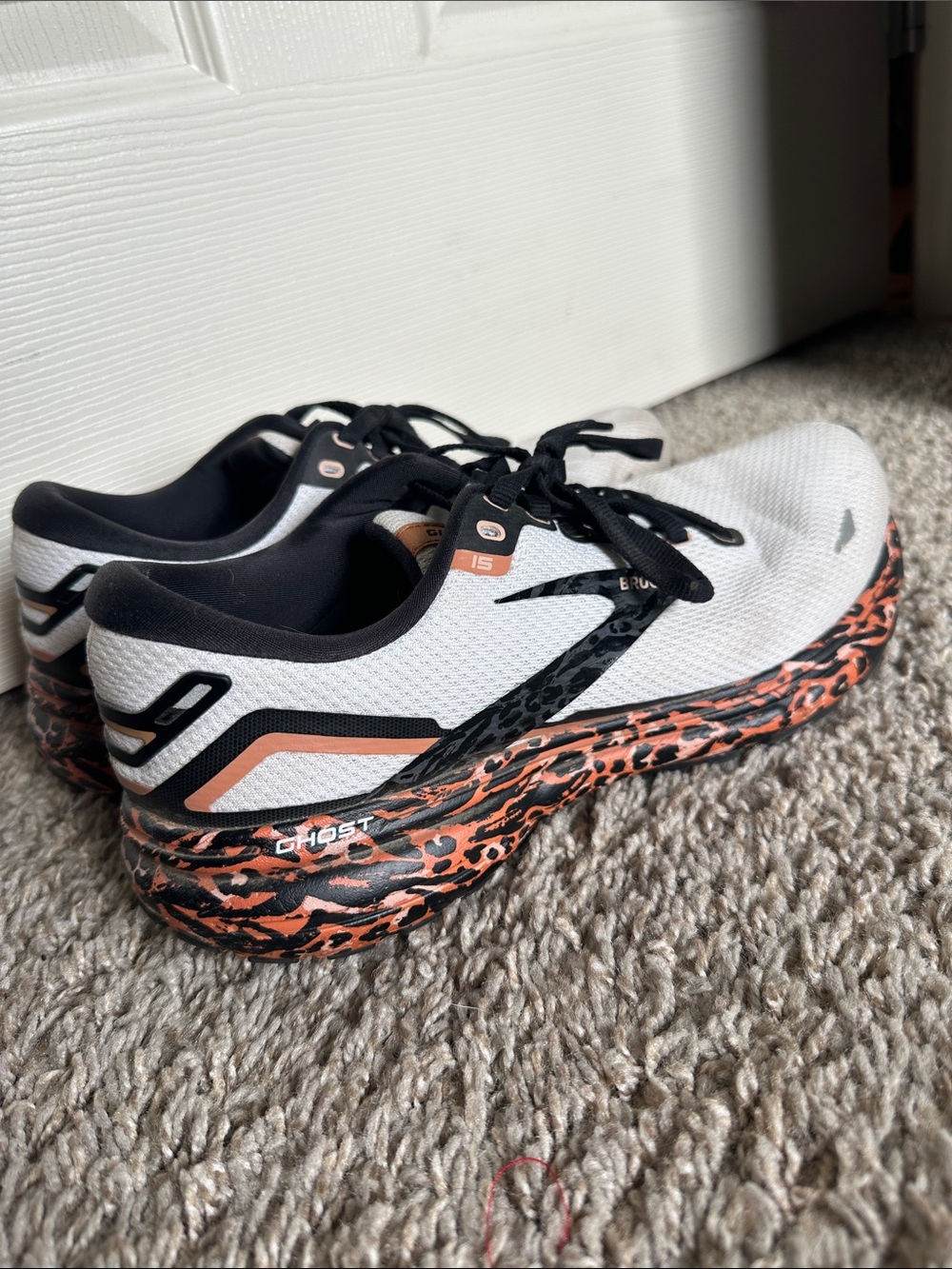 Brooks White and Coral Leopard-Print Running Shoes